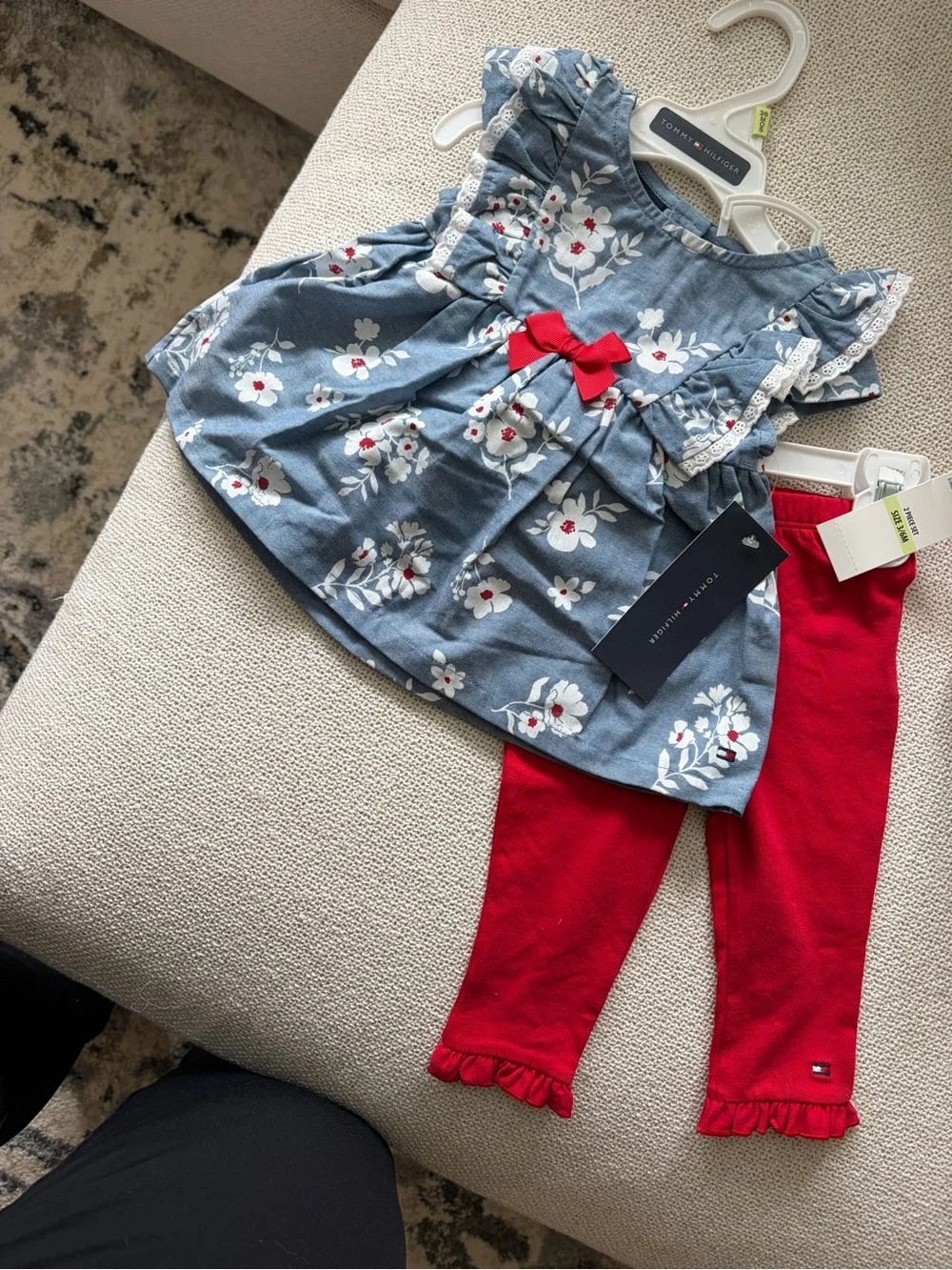 Tommy Hilfiger Girls Blue Floral Top & Red Shorts Set